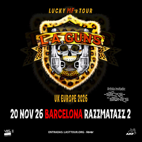 Cartel oficial del evento L.A. Guns en Razzmatazz 2, Barcelona 2026