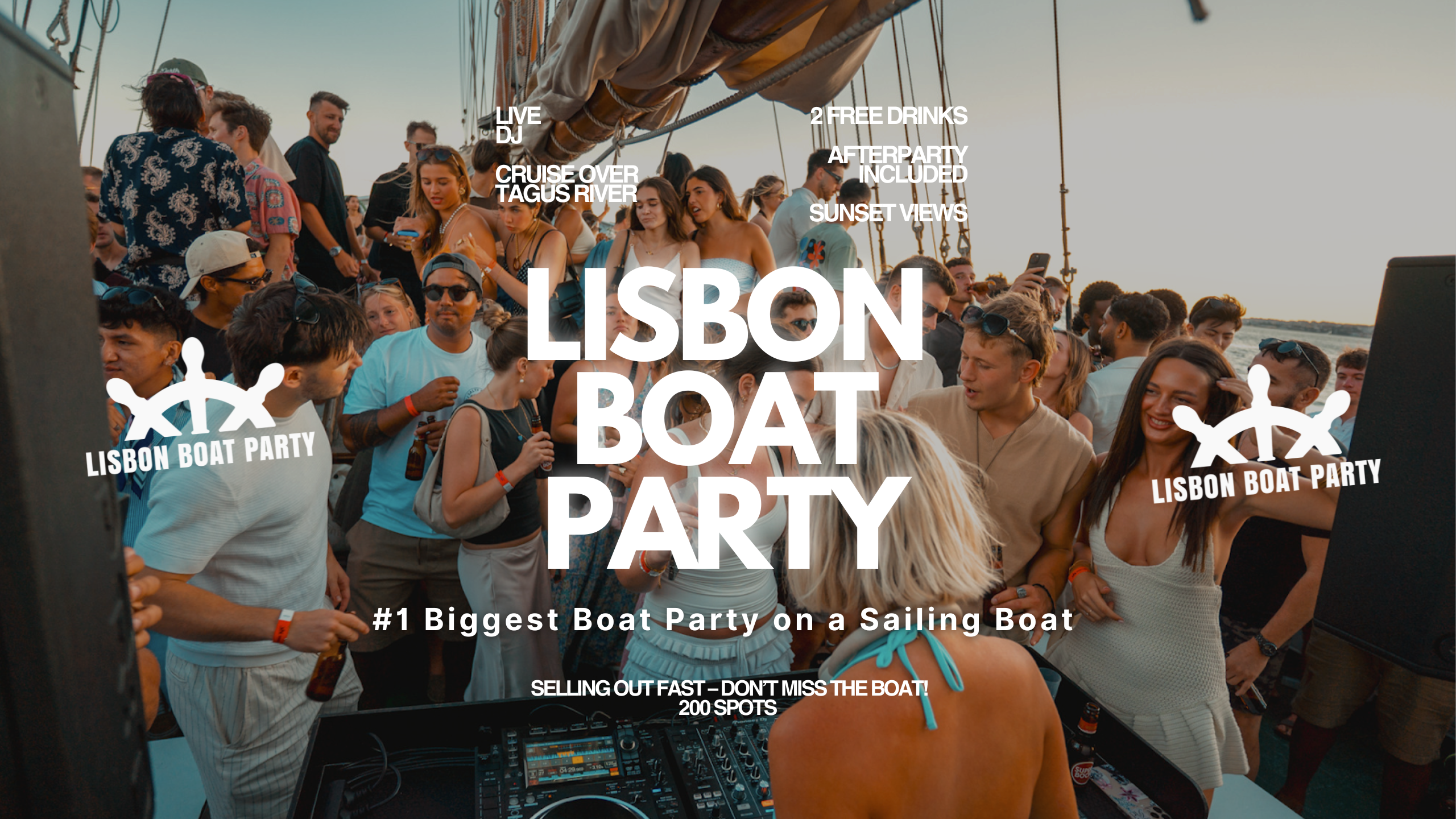 Official cover of the event Lisbon’s #1 Sunset Boat Party with Live DJ and Night Club Entry