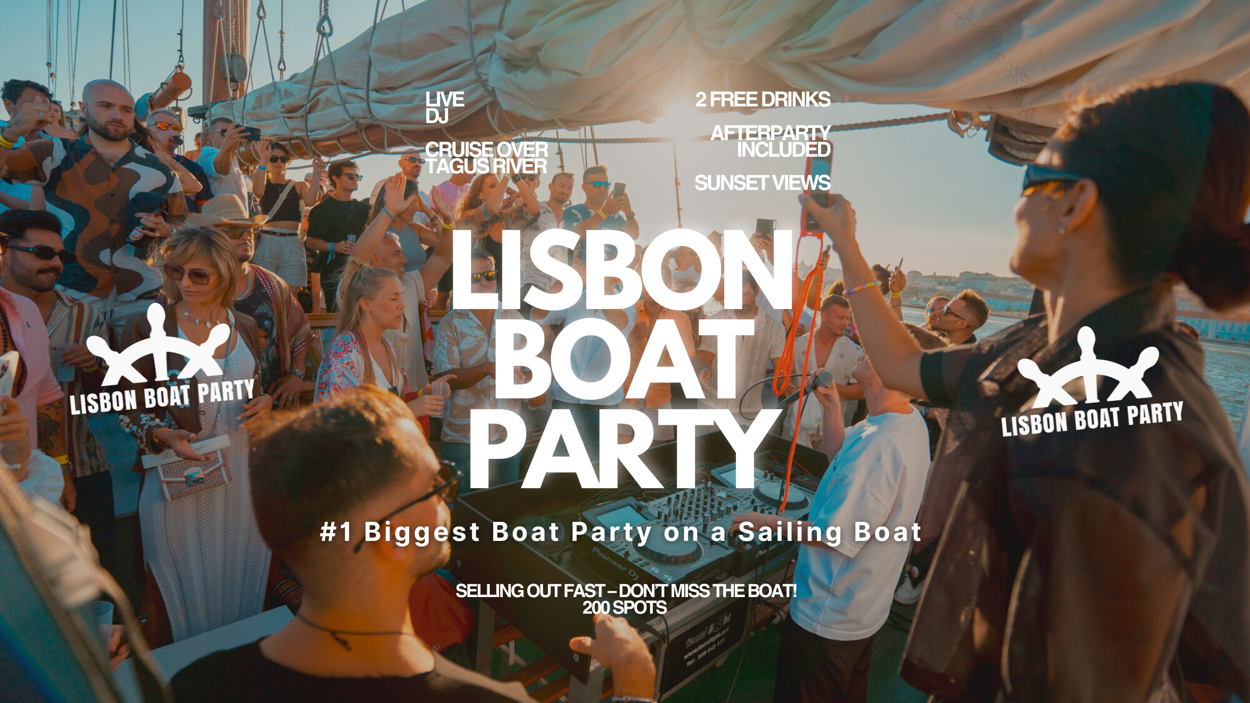 Official cover of the event Lisbon’s #1 Sunset Boat Party with Live DJ and Night Club Entry