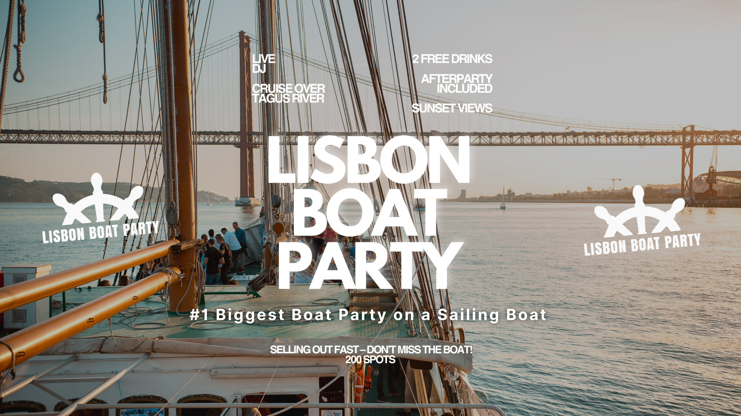 Official cover of the event Lisbon’s #1 Sunset Boat Party with Live DJ and Night Club Entry
