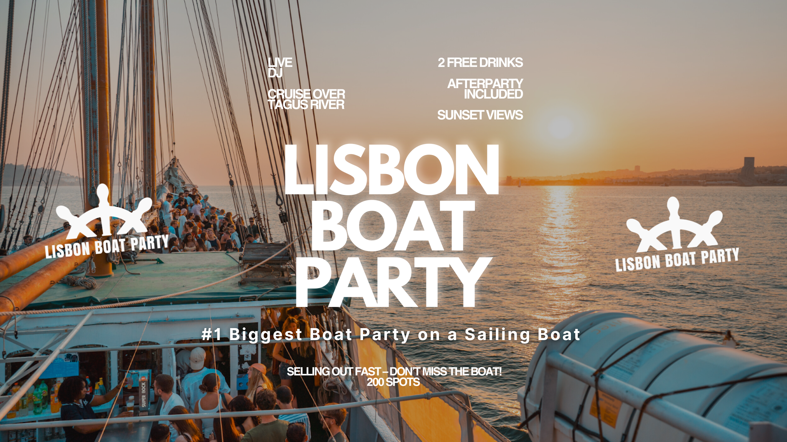 Official cover of the event Lisbon’s #1 Sunset Boat Party with Live DJ and Night Club Entry