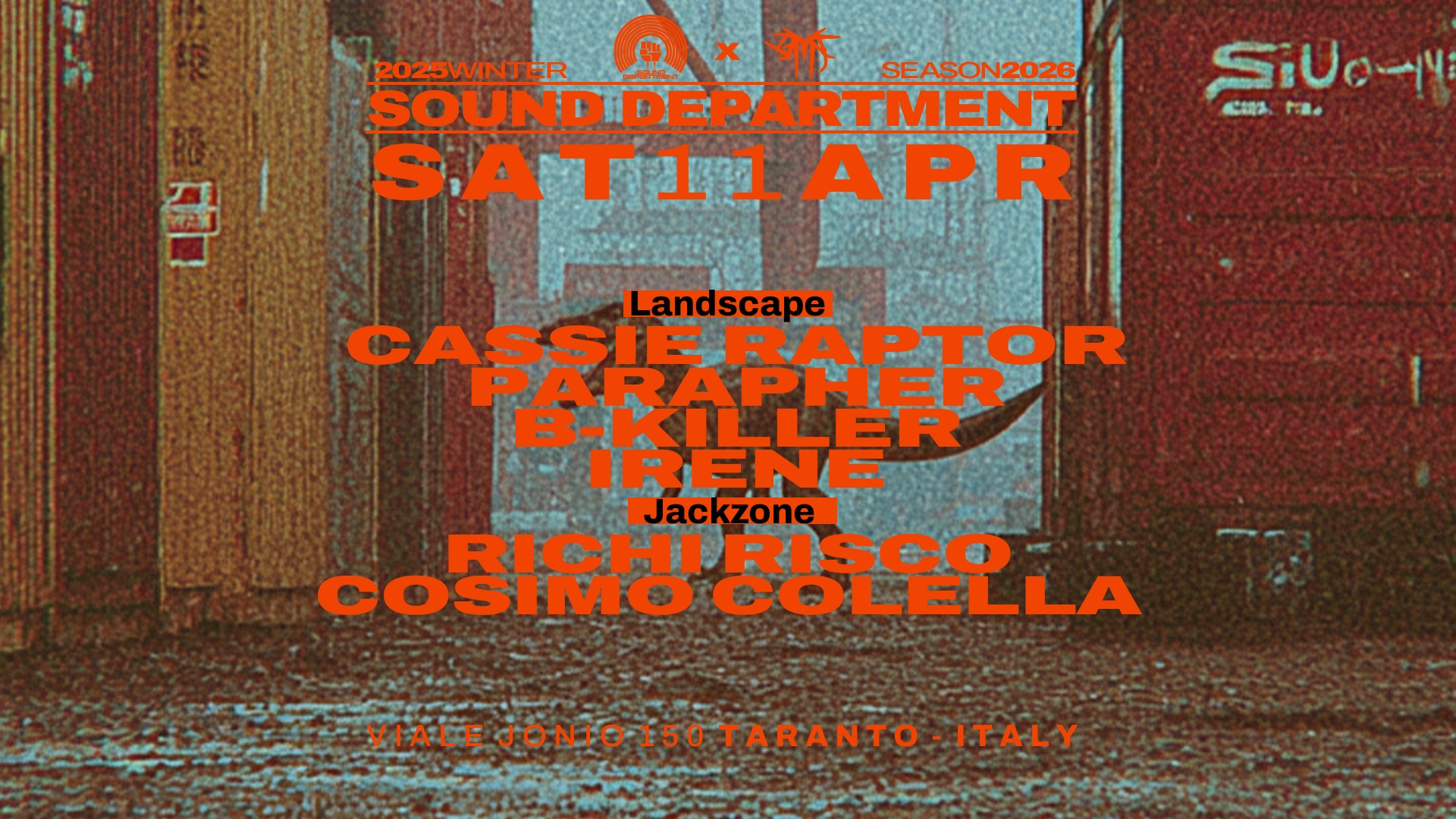 Official cover of the event SOUND DEPARTMENT 11 APRIL W/CASSIE RAPTOR,PARAPHER, B-KILLER and RICHI RISCO