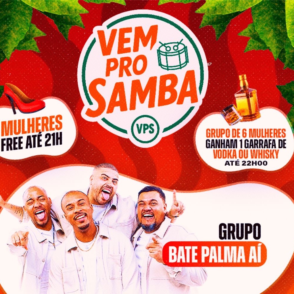Official cover of the event VEM PRO SAMBA - Happy Hour 2 por 1 das 19:30 as 21h